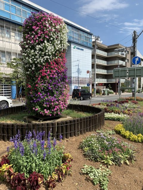 愛染院跡の溶岩塚 花のオブジェ　花のまちフェア